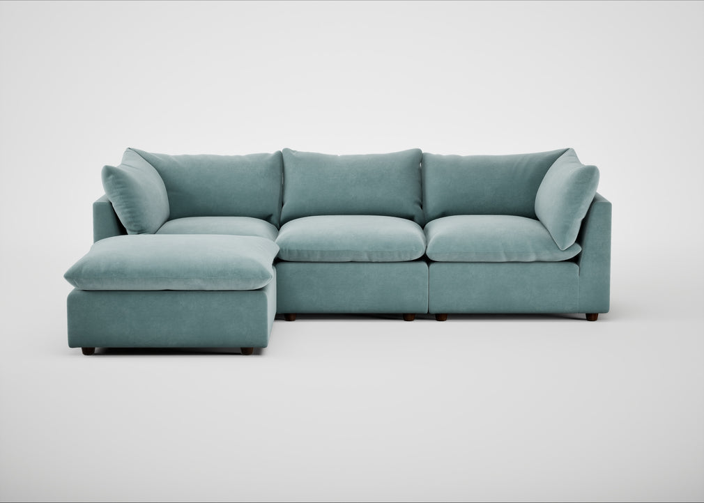 Astrid Left Hand Facing Corner Chaise Sofa Smart Luxe Velvet Mineral Blue / Walnut Stained Beech