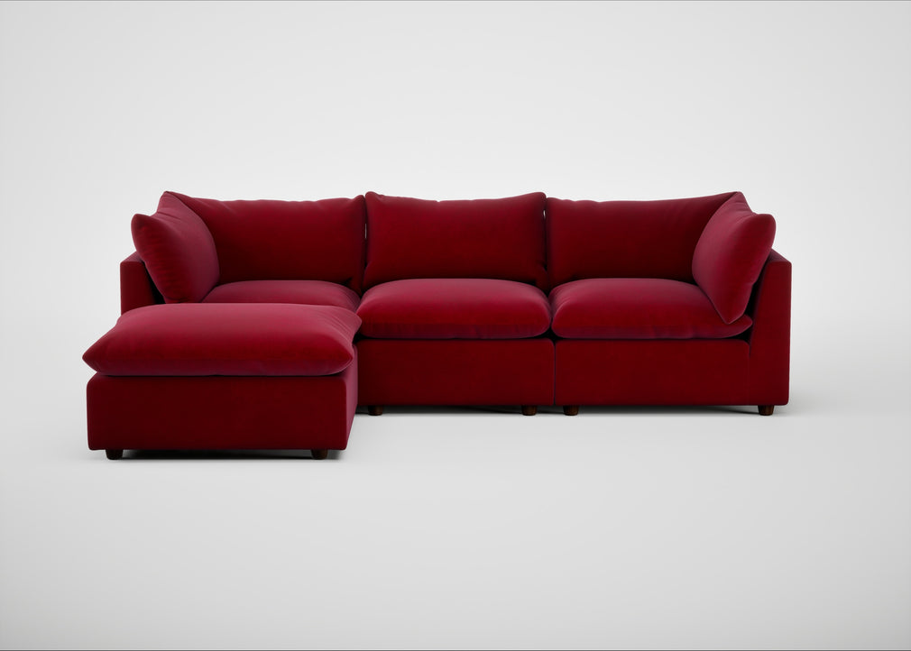 Astrid Left Hand Facing Corner Chaise Sofa Smart Luxe Velvet Mulberry / Walnut Stained Beech