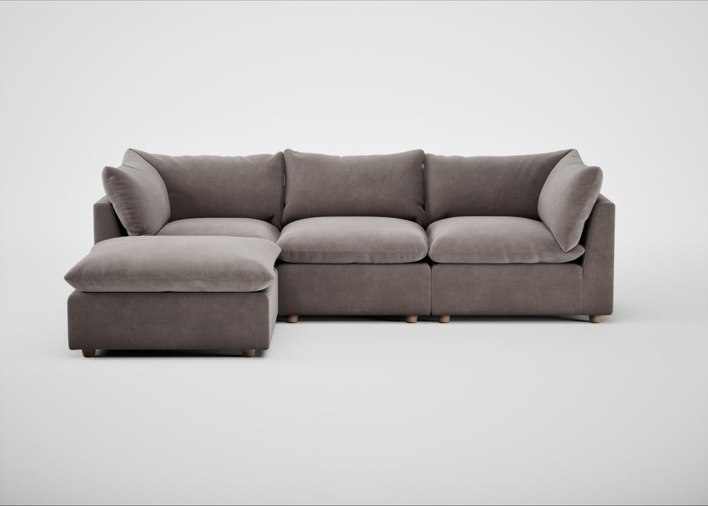 Astrid Left Hand Facing Corner Chaise Sofa Smart Luxe Velvet Mushroom / Natural Beech
