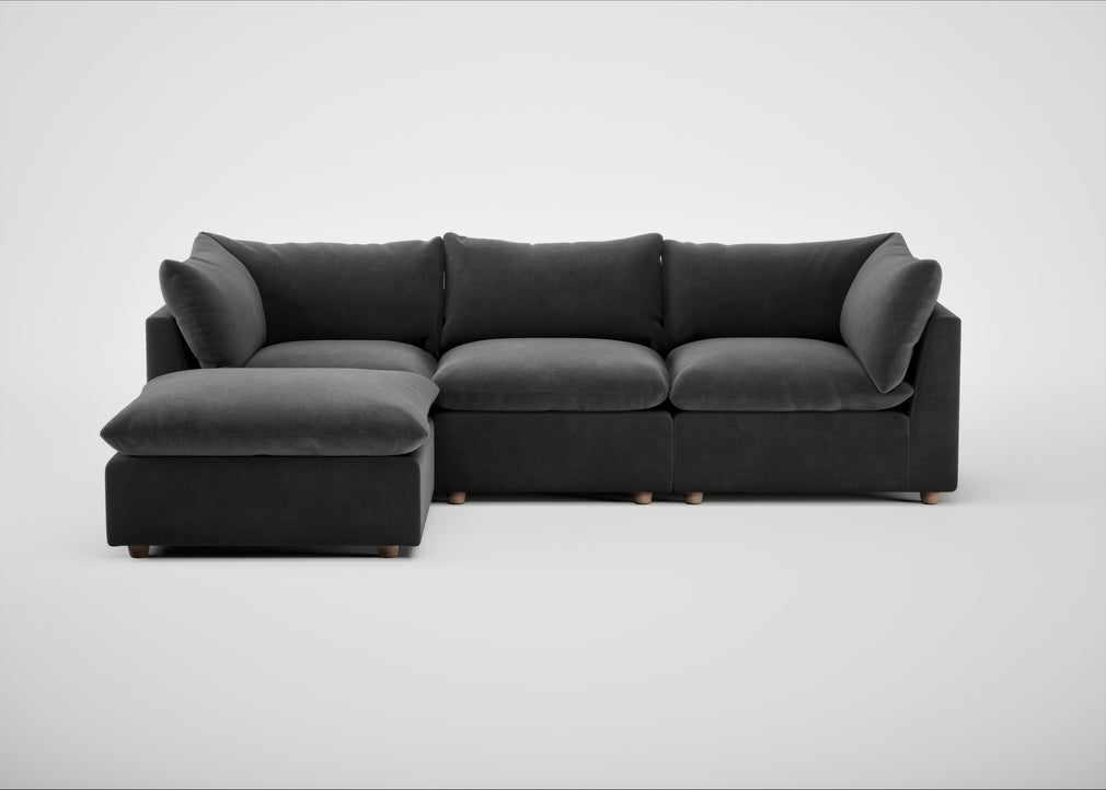 Astrid Left Hand Facing Corner Chaise Sofa Smart Luxe Velvet Nickel / Natural Beech