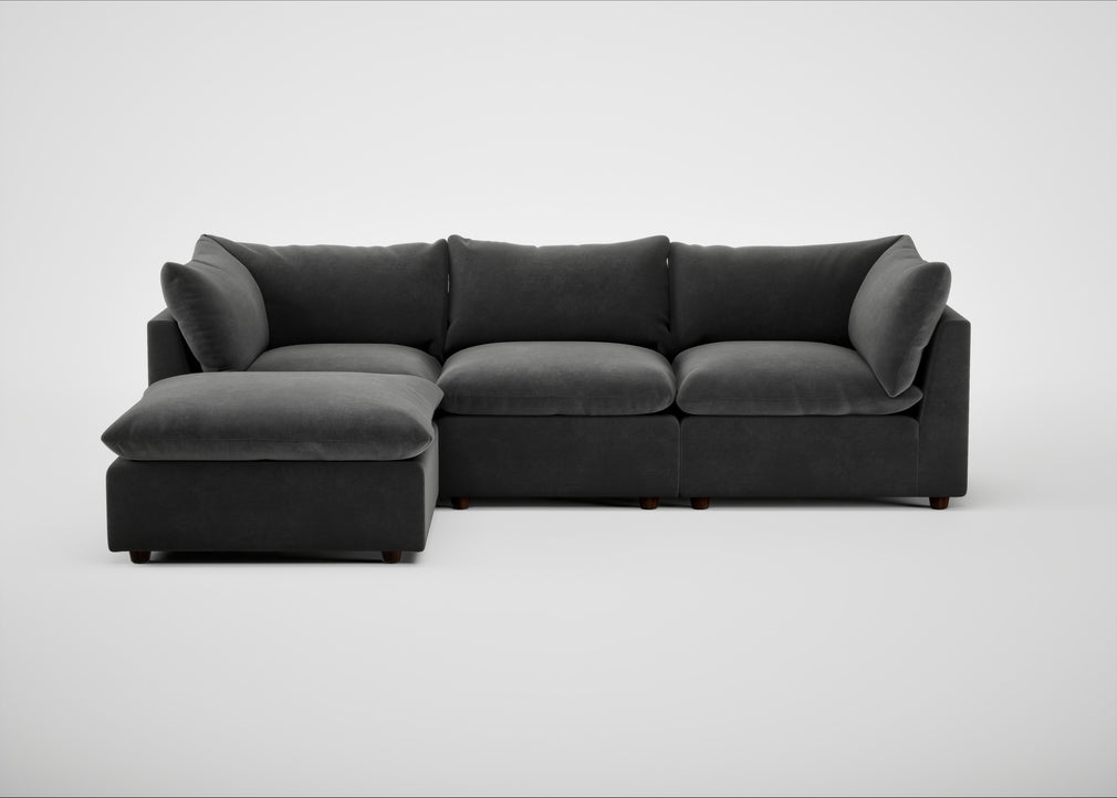 Astrid Left Hand Facing Corner Chaise Sofa Smart Luxe Velvet Nickel / Walnut Stained Beech