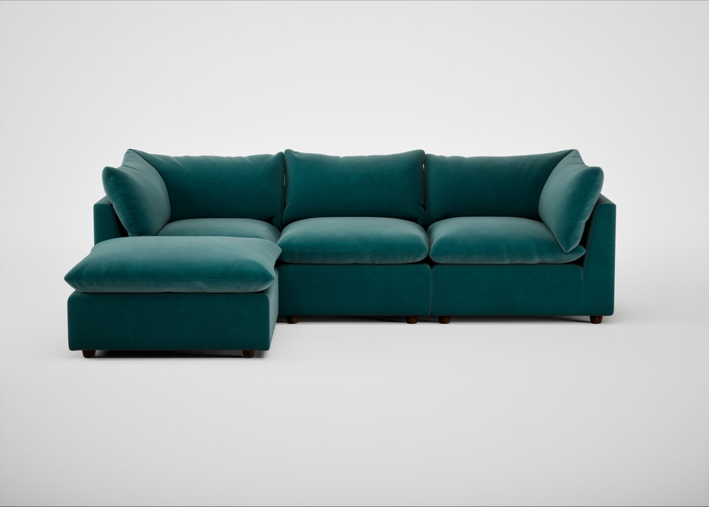 Astrid Left Hand Facing Corner Chaise Sofa Smart Luxe Velvet Ocean Green / Walnut Stained Beech