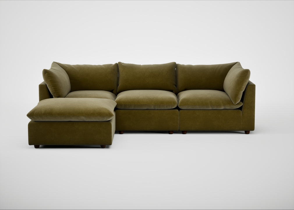 Astrid Left Hand Facing Corner Chaise Sofa Smart Luxe Velvet Peridot / Walnut Stained Beech
