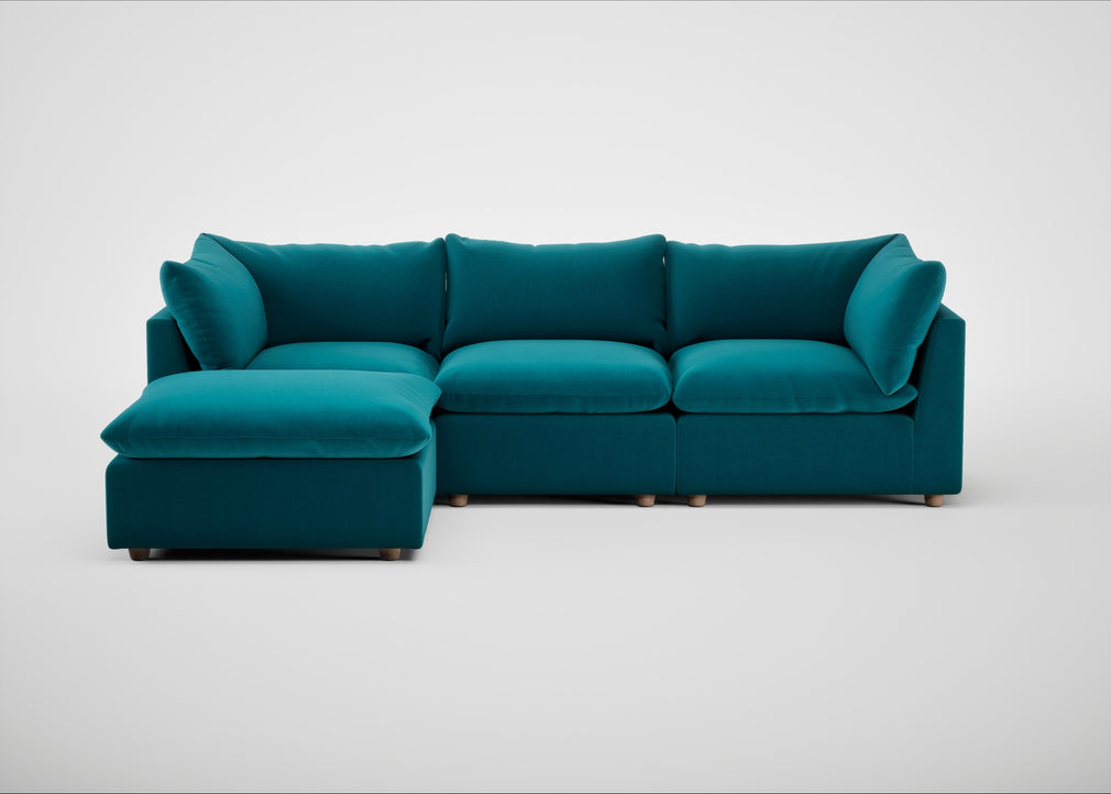 Astrid Left Hand Facing Corner Chaise Sofa Cotton Velvet Teal / Natural Beech
