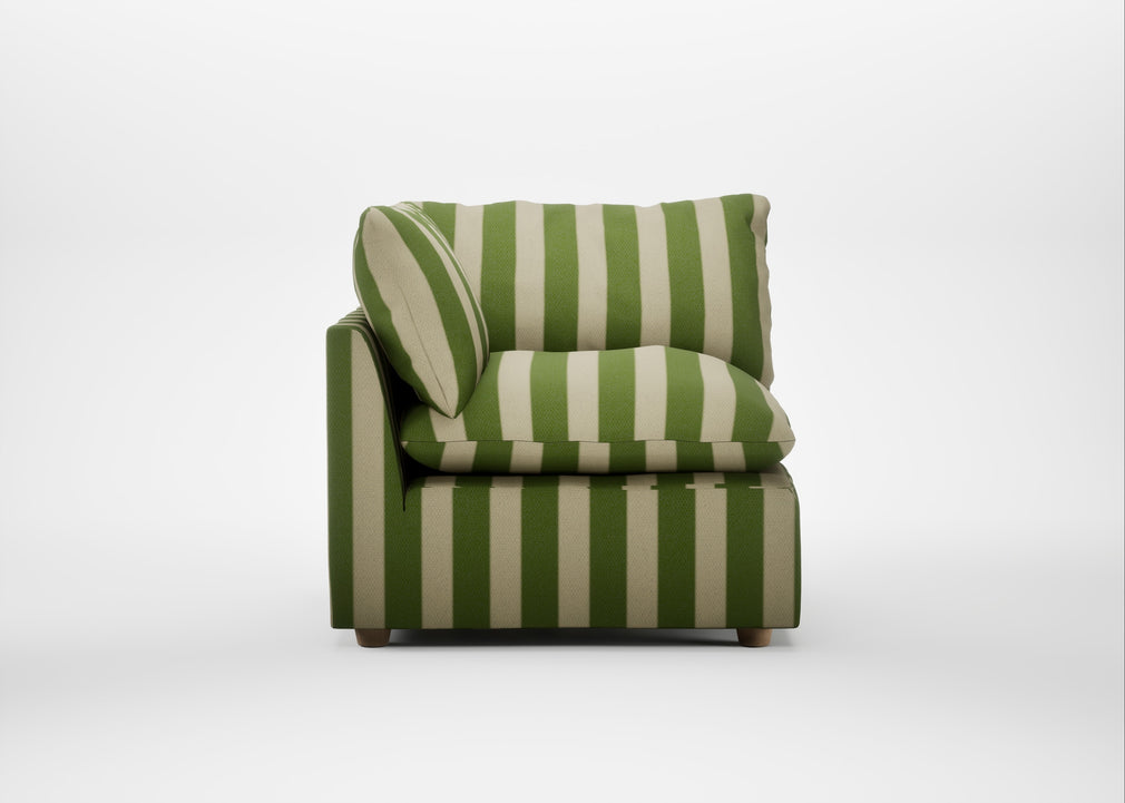 Astrid Corner Unit Capelo Linen-Cotton Stripe Green / Natural Beech