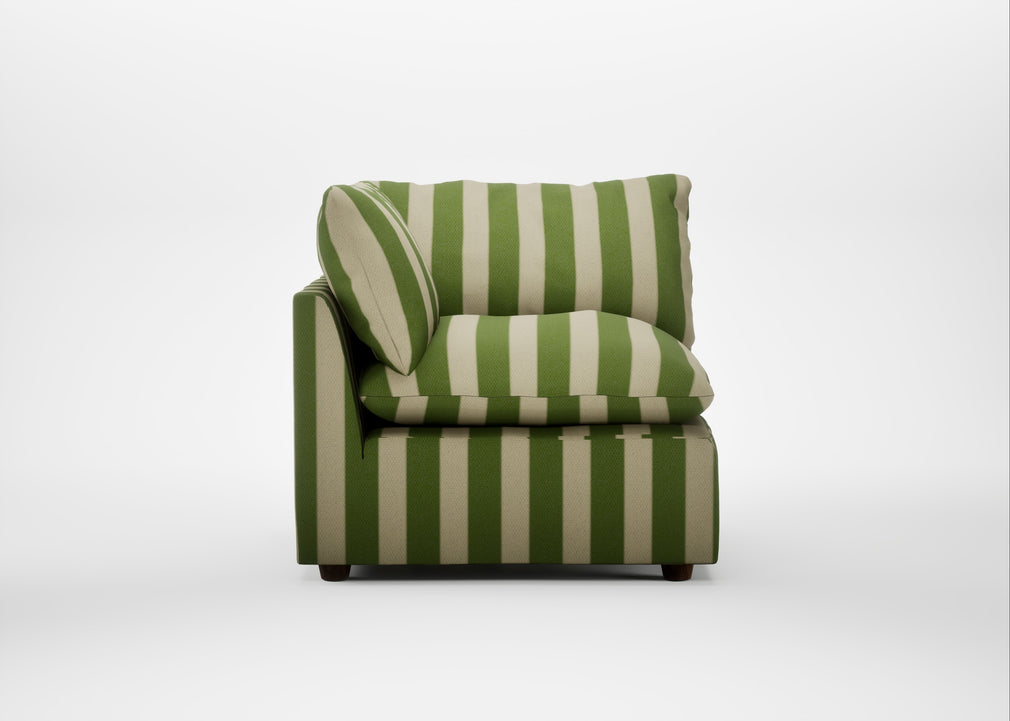 Astrid Corner Unit Capelo Linen-Cotton Stripe Green / Walnut Stained Beech