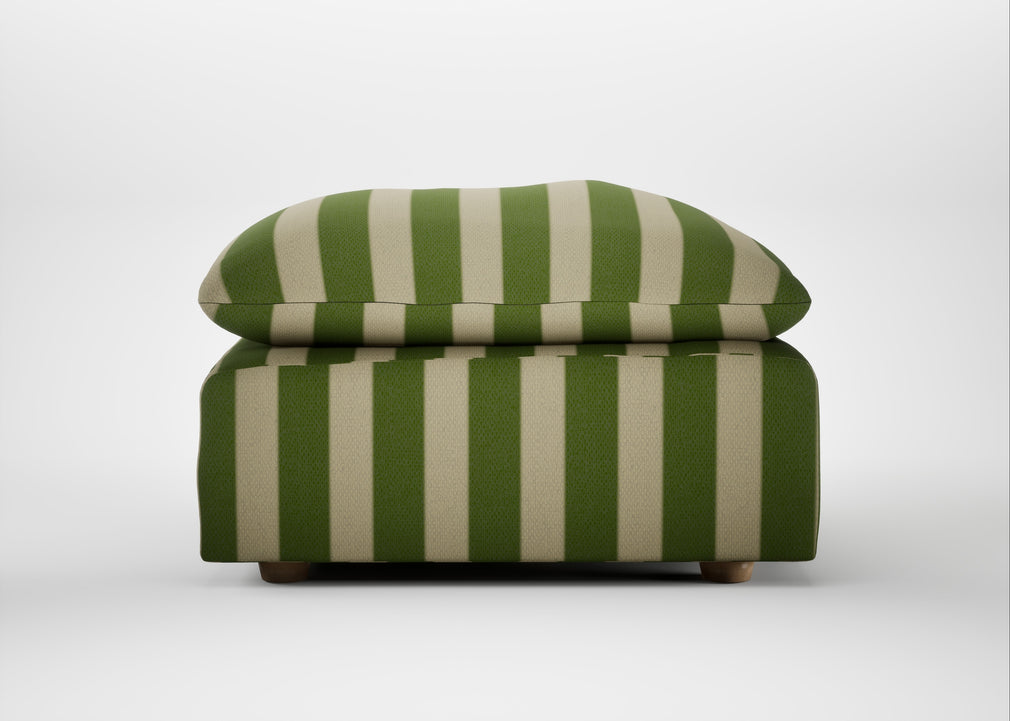 Astrid Ottoman Capelo Linen-Cotton Stripe Green / Natural Beech