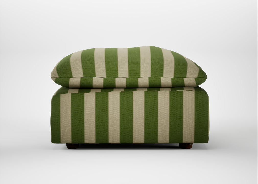 Astrid Ottoman Capelo Linen-Cotton Stripe Green / Walnut Stained Beech