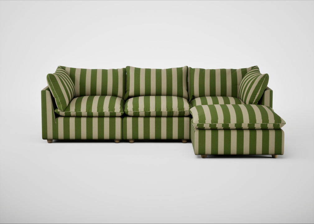 Astrid Right Hand Facing Corner Chaise Sofa Capelo Linen-Cotton Stripe Green / Natural Beech