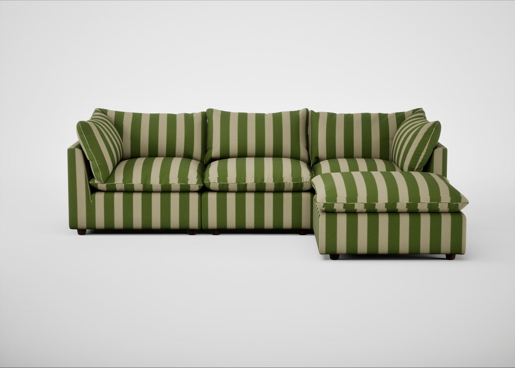 Astrid Right Hand Facing Corner Chaise Sofa Capelo Linen-Cotton Stripe Green / Walnut Stained Beech