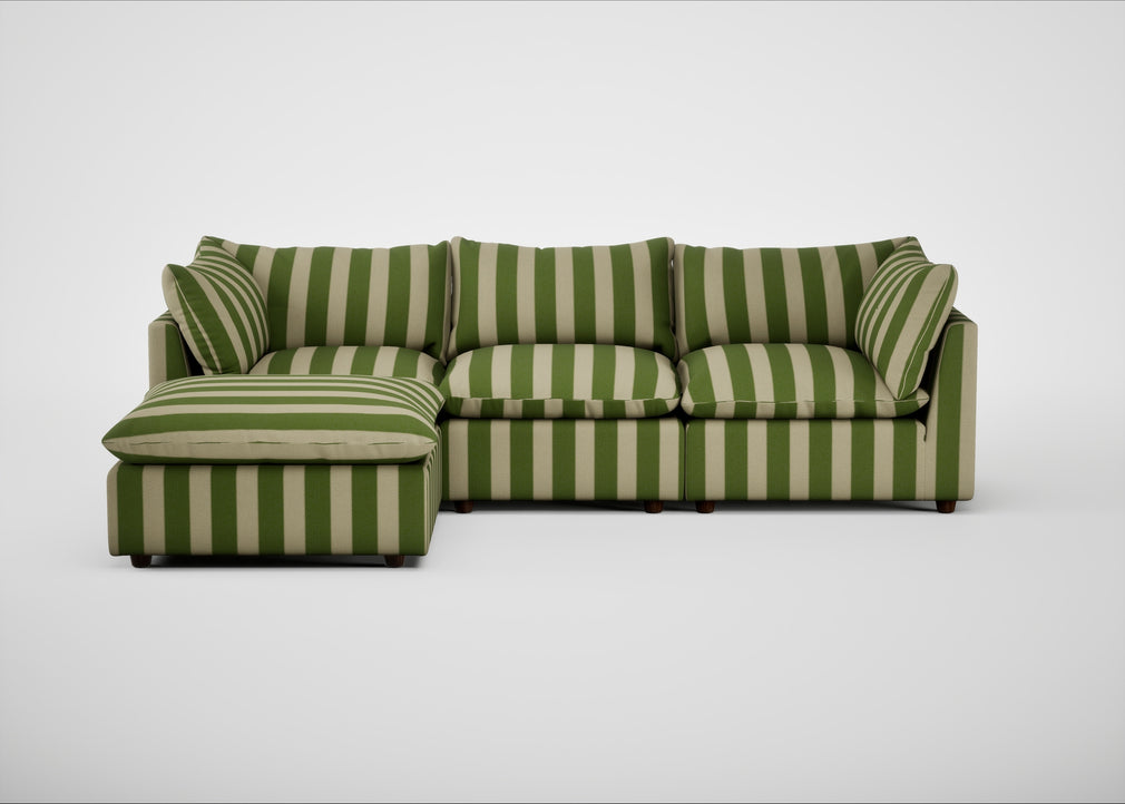 Astrid Left Hand Facing Corner Chaise Sofa Capelo Linen-Cotton Stripe Green / Walnut Stained Beech