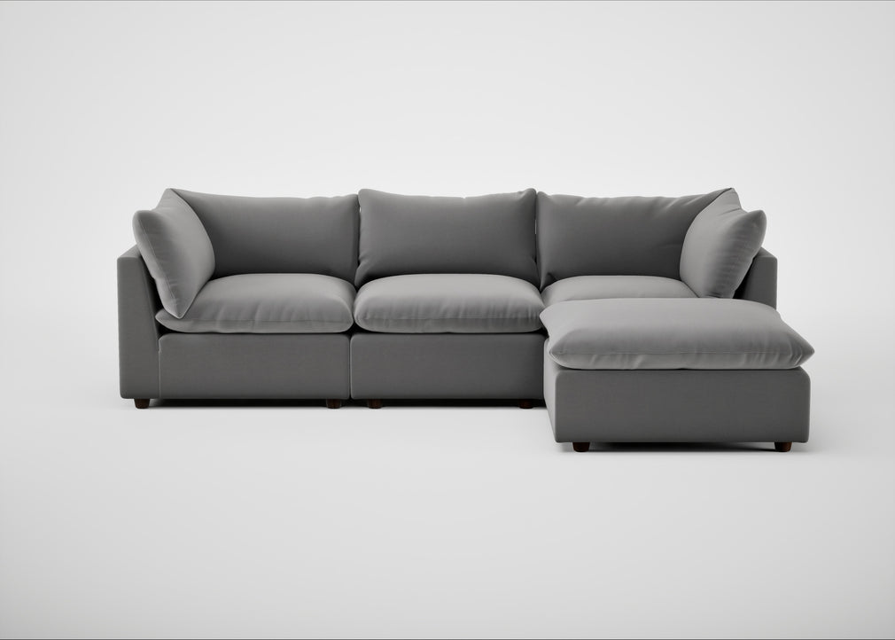 Astrid Right Hand Facing Corner Chaise Sofa Smart Velvet Mercury / Walnut Stained Beech