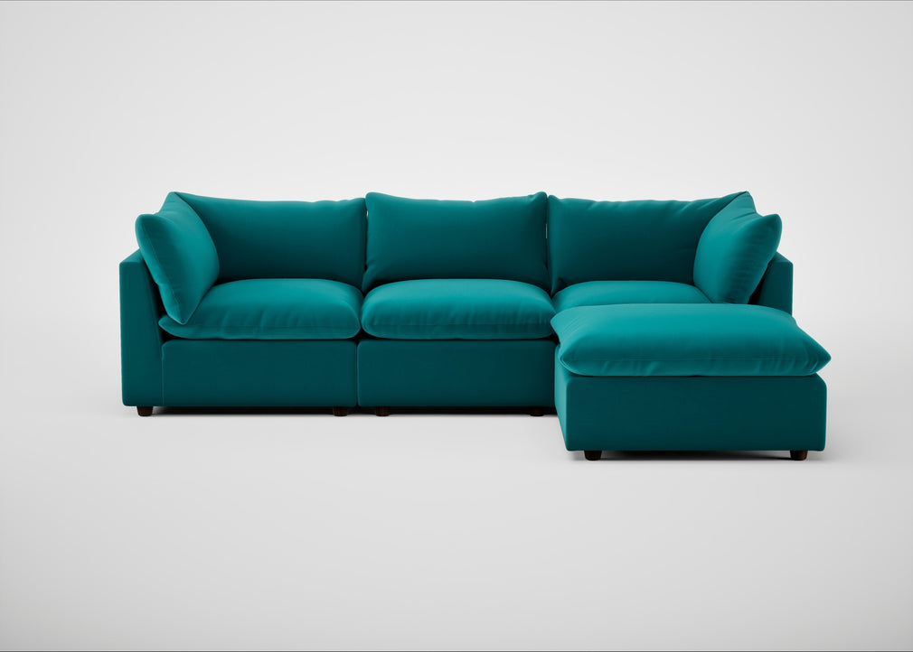 Astrid Right Hand Facing Corner Chaise Sofa Smart Velvet Petrol / Walnut Stained Beech