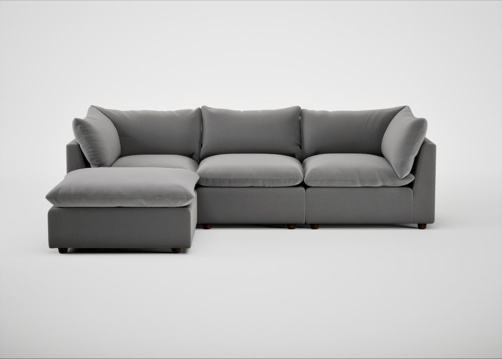Astrid Left Hand Facing Corner Chaise Sofa Smart Velvet Mercury / Walnut Stained Beech