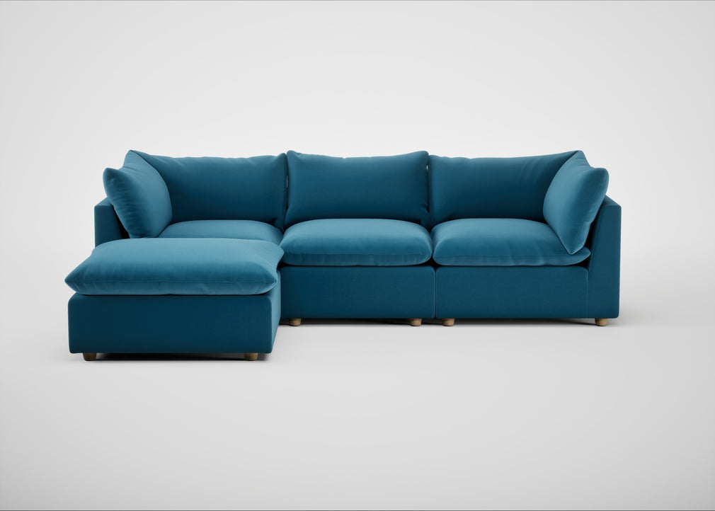 Astrid Left Hand Facing Corner Chaise Sofa Smart Velvet Ocean Blue / Natural Beech