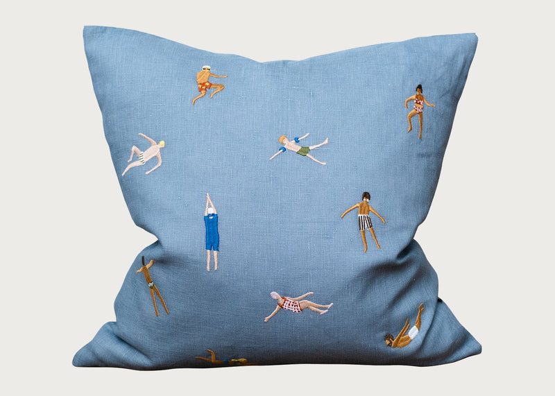 Swimmers Embroidered Cushion 45 x 45cm