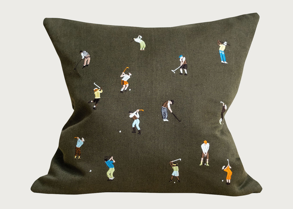 Golfers Embroidered Cushion 48 x 48cm
