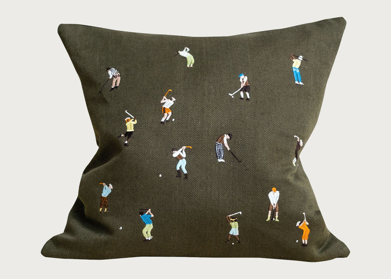 Golfers Embroidered Cushion 48 x 48cm
