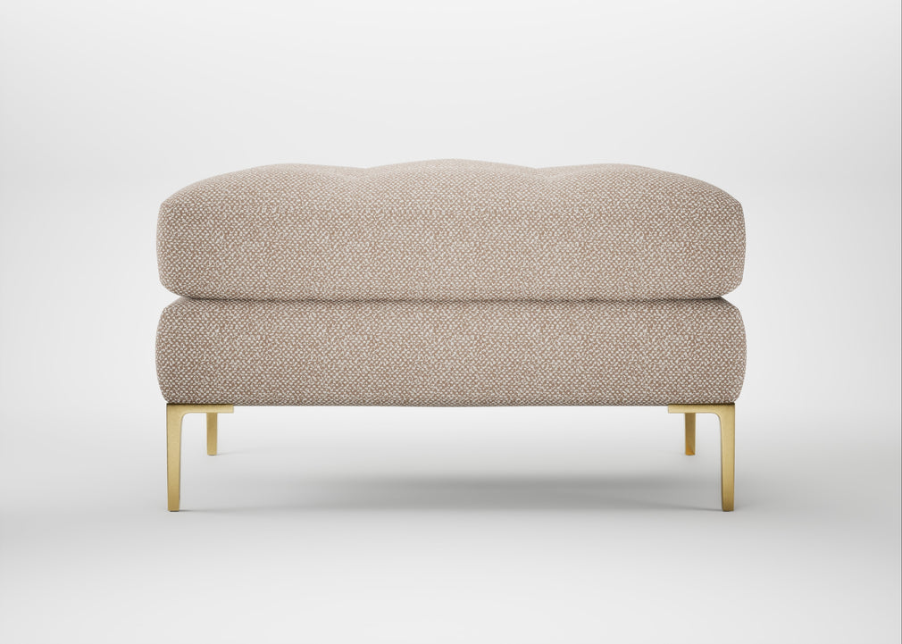 Eton Footstool Boucle Tweed Pearl / Brass
