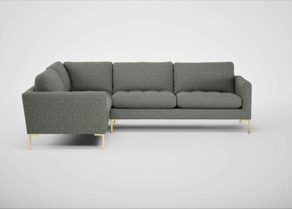 Eton Left Hand Facing Corner Sofa Boucle Tweed Lapis / Brass