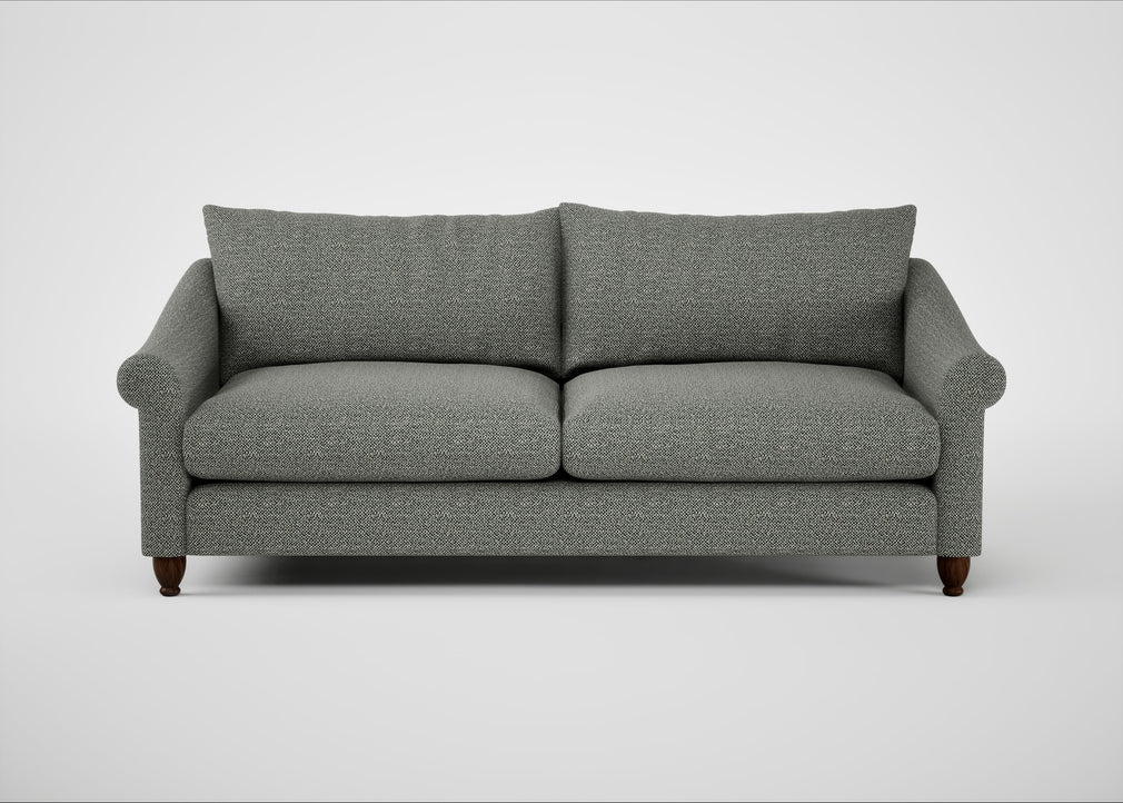 Devon 4 Seater Sofa Boucle Tweed Lapis / Walnut Stained