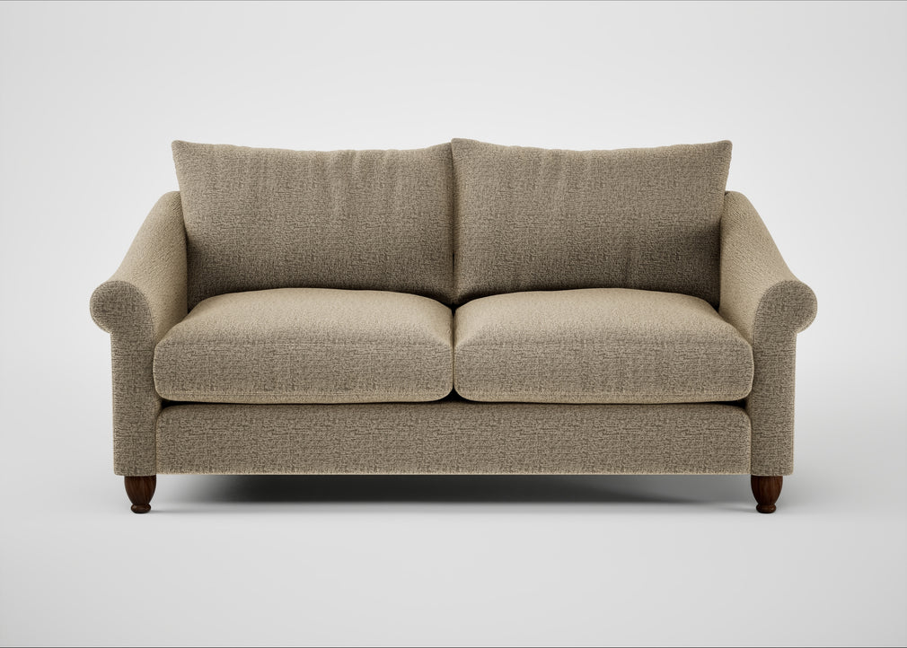Devon 3 Seater Sofa Boucle Velvet Rocky / Walnut Stained