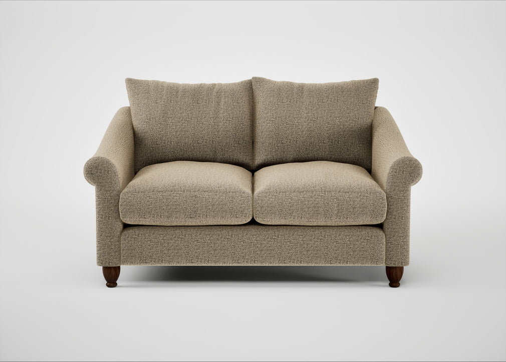 Devon 2 Seater Sofa Boucle Velvet Rocky / Walnut Stained