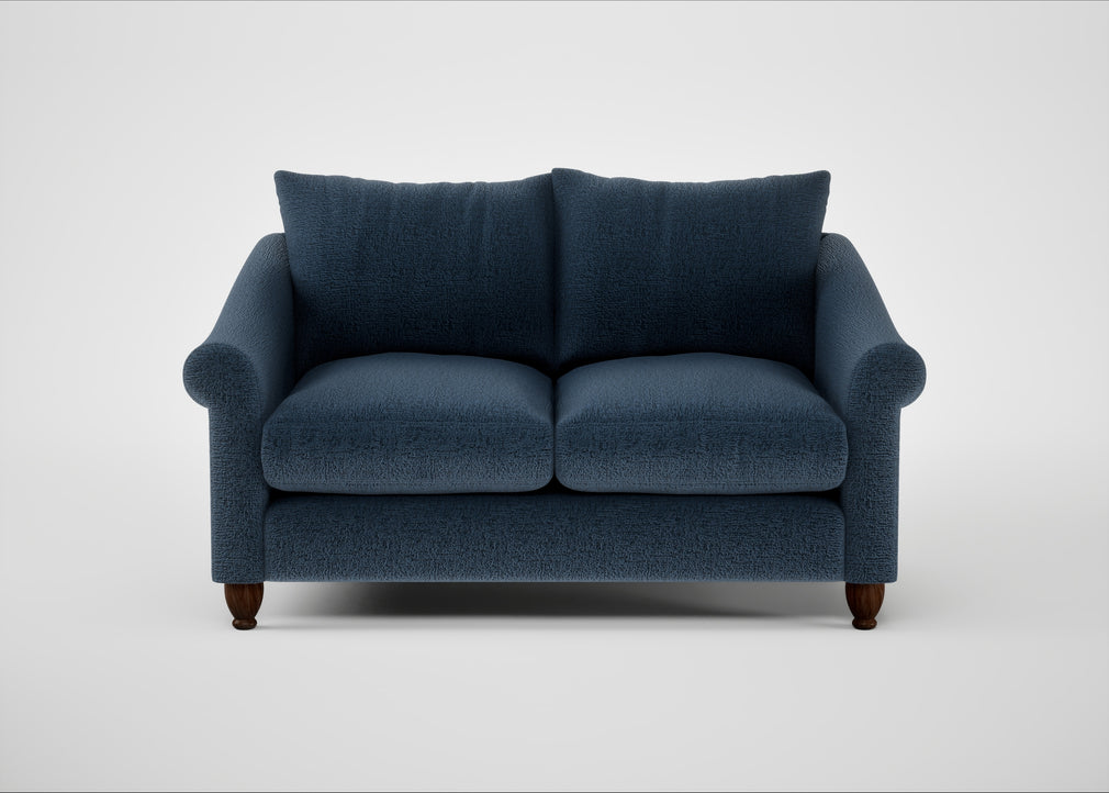 Devon 2 Seater Sofa Boucle Velvet Space / Walnut Stained