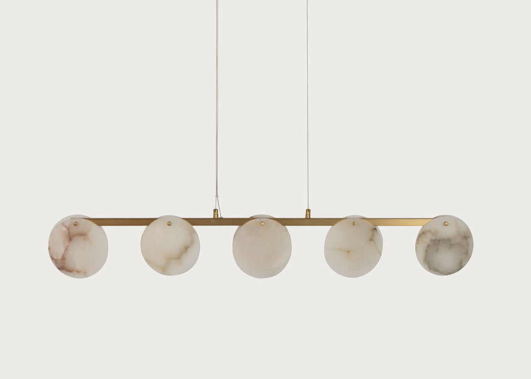 Ebro Alabaster Long 5 Light Pendant Brushed Gold