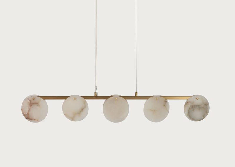 Ebro Alabaster Long 5 Light Pendant Brushed Gold