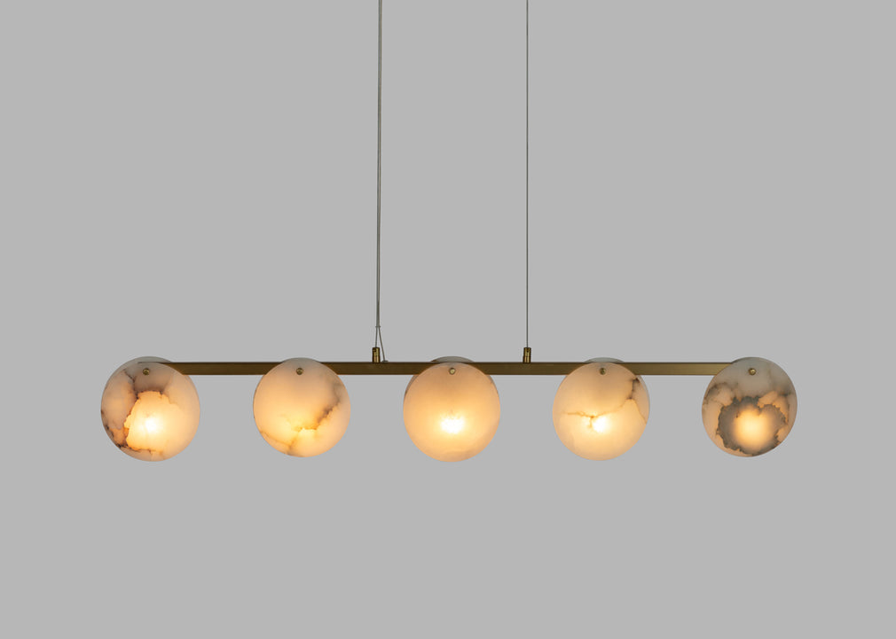 Ebro Alabaster Long 5 Light Pendant Brushed Gold