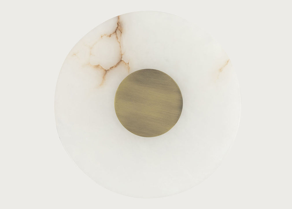 Ebro Alabaster LED Wall Light Brushed Gold IP44 Round