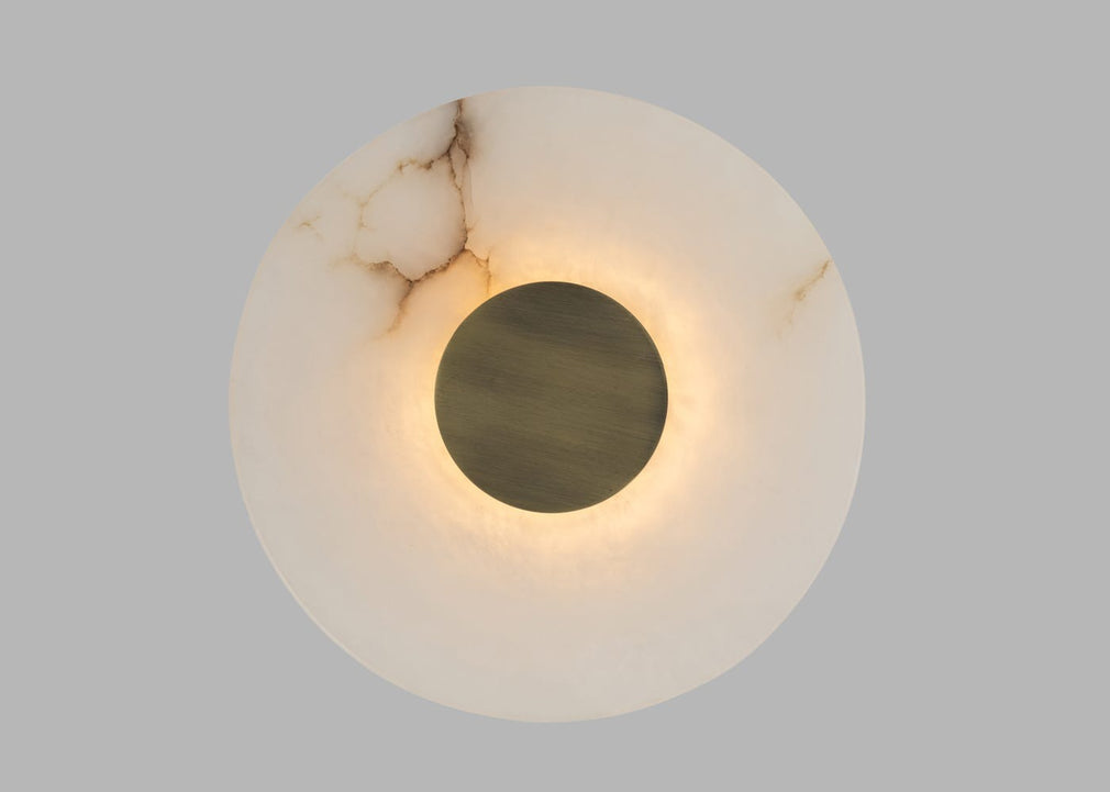 Ebro Alabaster LED Wall Light Brushed Gold IP44 Round
