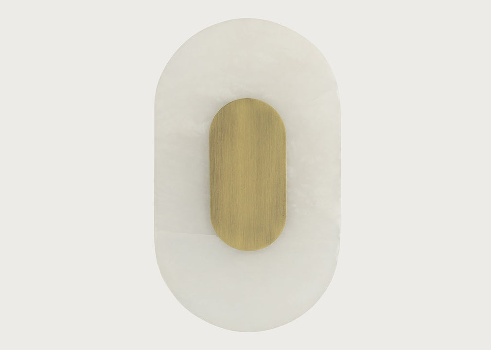 Ebro Alabaster LED Wall Light Brushed Gold IP44 Oval