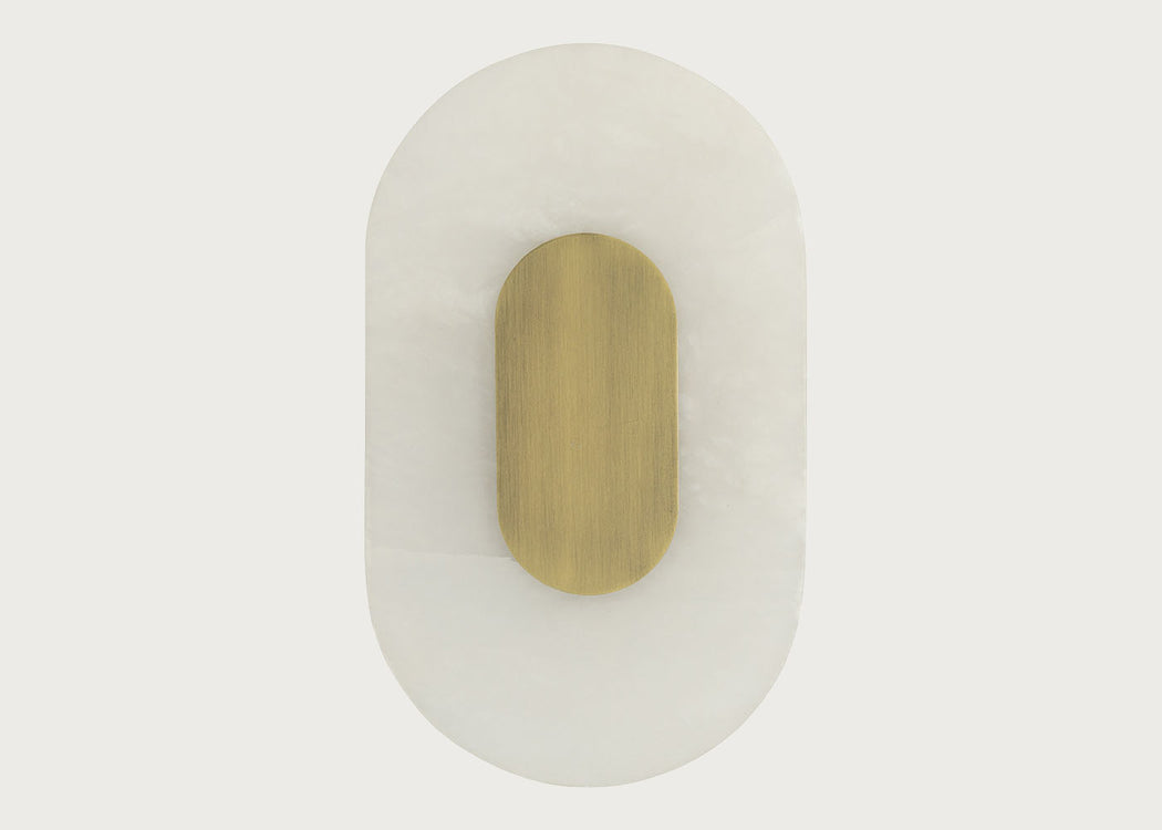 Ebro Alabaster LED Wall Light Brushed Gold IP44 Oval