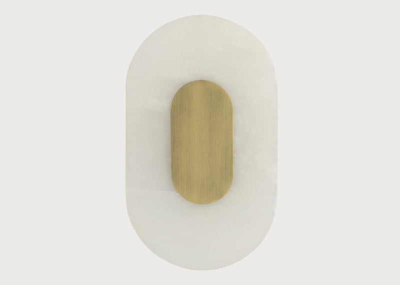 Ebro Alabaster LED Wall Light Brushed Gold IP44 Oval