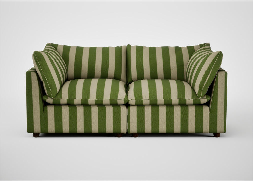 Astrid 3 Seater Sofa Capelo Linen-Cotton Stripe Green / Walnut Stained Beech