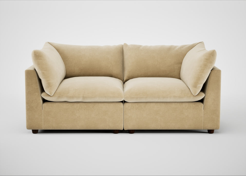 Astrid 3 Seater Sofa Smart Luxe Velvet Biscuit / Walnut Stained Beech