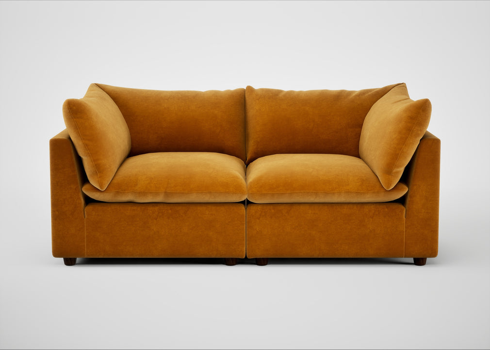 Astrid 3 Seater Sofa Smart Luxe Velvet Cognac / Walnut Stained Beech