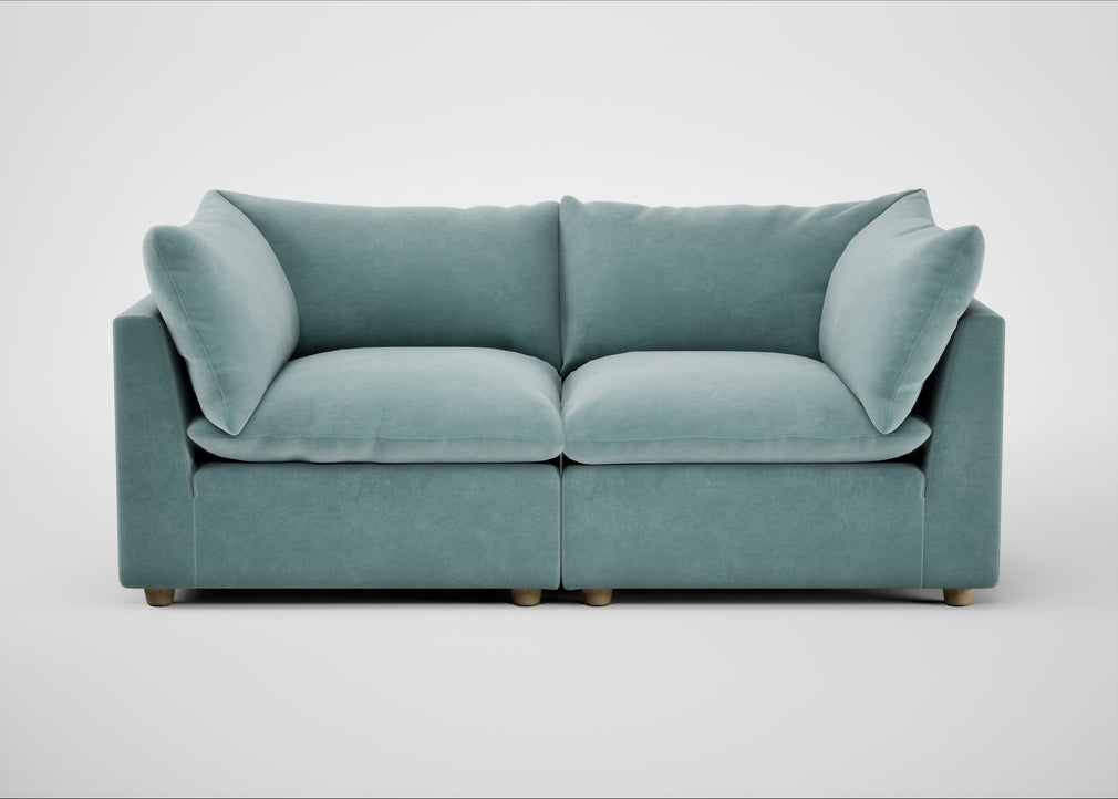 Astrid 3 Seater Sofa Smart Luxe Velvet Mineral Blue / Natural Beech