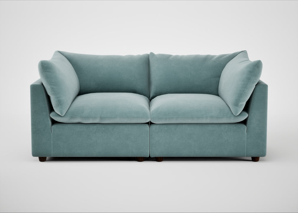 Astrid 3 Seater Sofa Smart Luxe Velvet Mineral Blue / Walnut Stained Beech