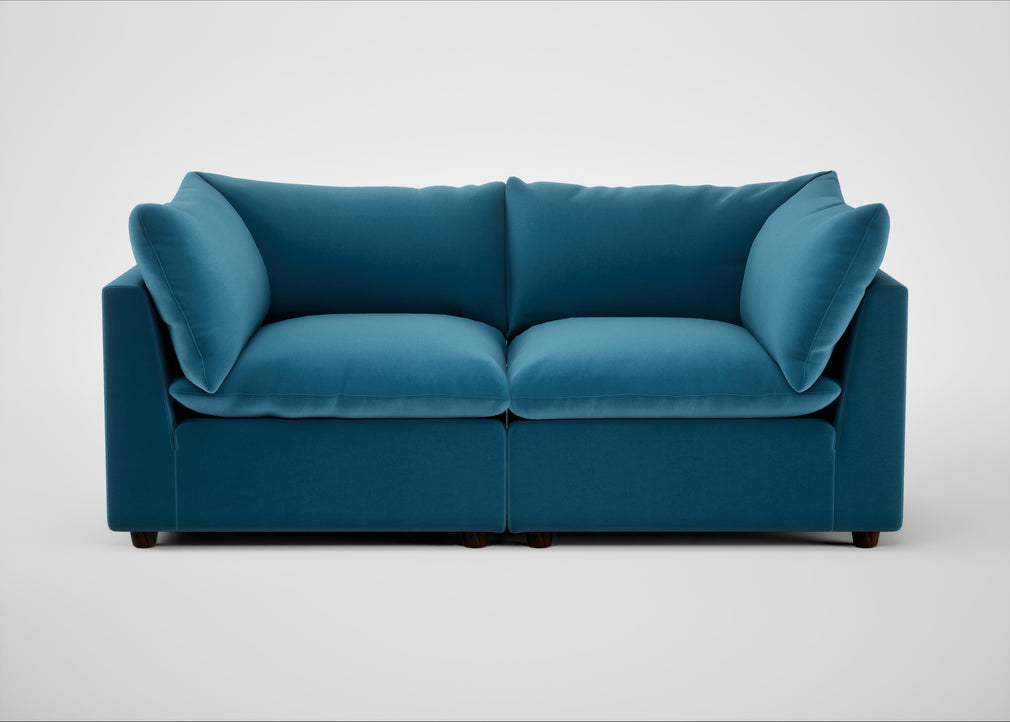 Astrid 3 Seater Sofa Smart Velvet Ocean Blue / Walnut Stained Beech