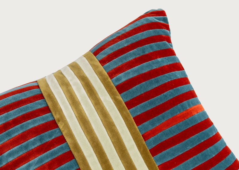Vida Velvet Cushion Mazarine & Dark Red 40 x 80cm