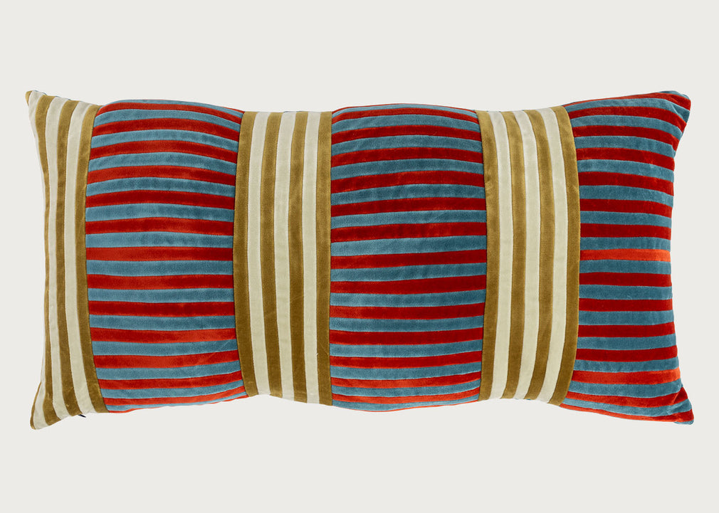 Vida Velvet Cushion Mazarine & Dark Red 40 x 80cm