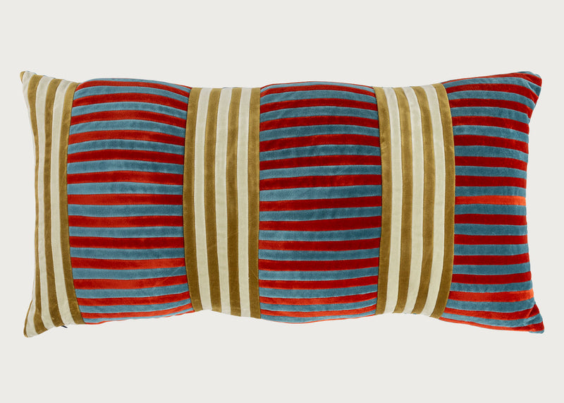 Vida Velvet Cushion Mazarine & Dark Red 40 x 80cm