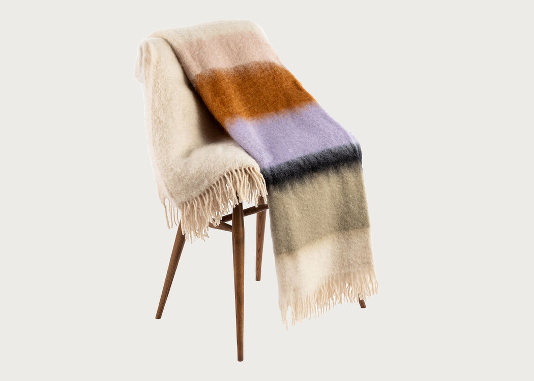 Mohair & Wool Stripe Throw Serenity Snow