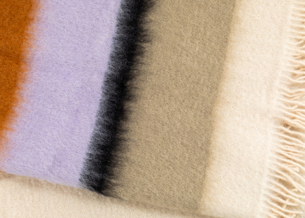Mohair & Wool Stripe Throw Serenity Snow