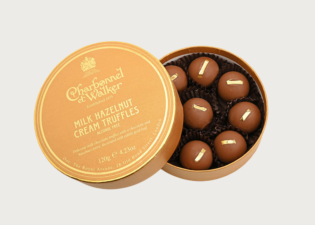 Milk Hazelnut Cream Truffles with Edible Gold Leaf