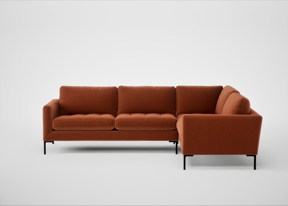 Eton Right Hand Facing Corner Sofa Cotton Velvet Russet / Black