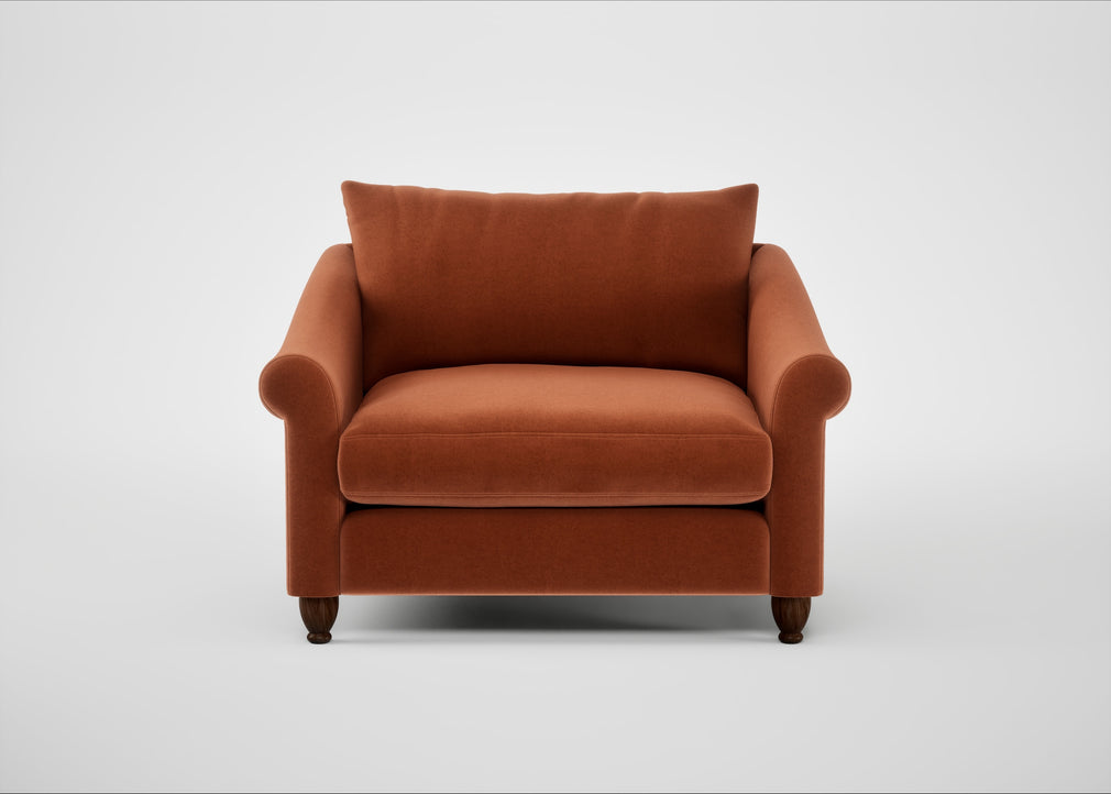 Devon Loveseat Cotton Velvet Russet / Walnut Stained